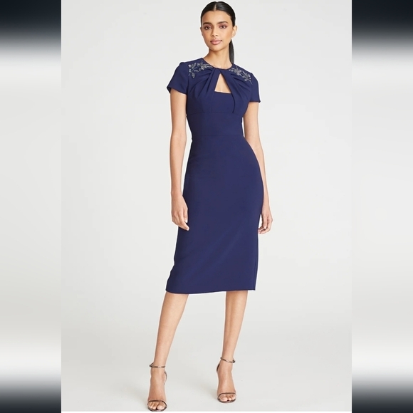 Theia Ivanna Keyhole Cocktail Midi Dress NWT